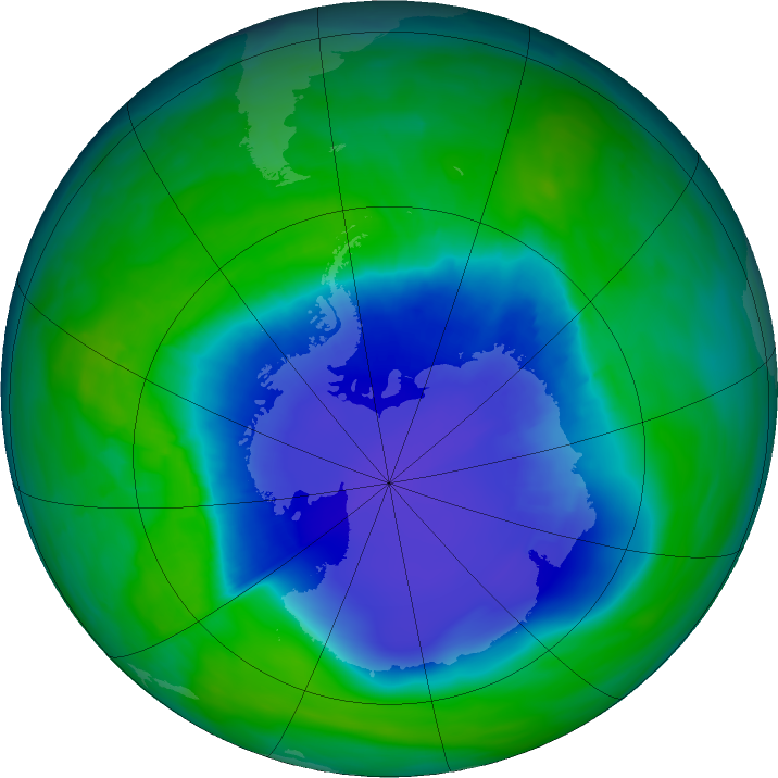 Antarctic ozone map for 03 December 2015